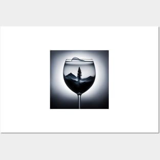 Misty Reverie Monochrome Wine Glass Double Exposure Posters and Art